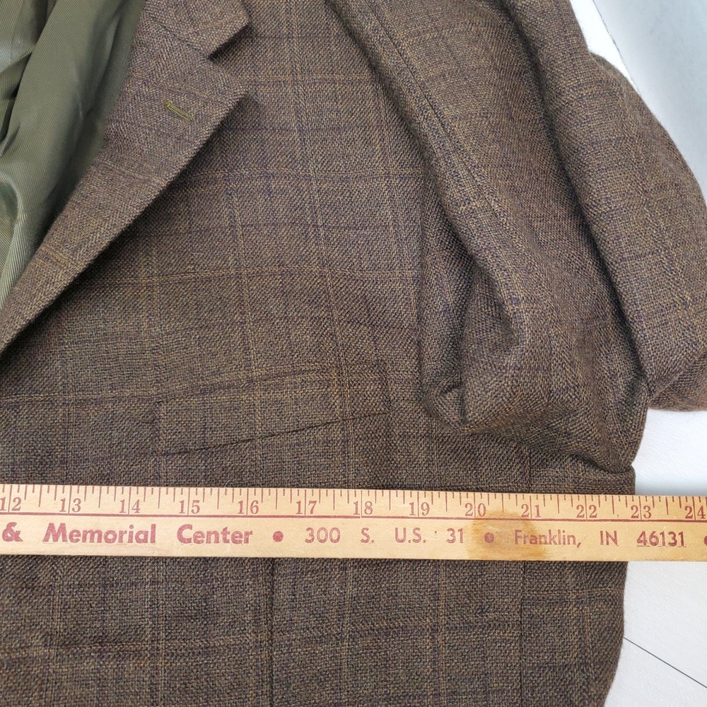 Pronto Uomo Platinum Mens 44R Brown Plaid 100% Wool 2 Button Blazer Ivy League - Picture 3 of 13
